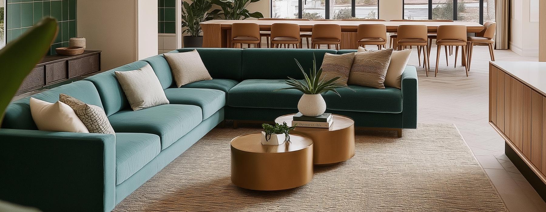 a well-lit lounge area with a couch and chairs