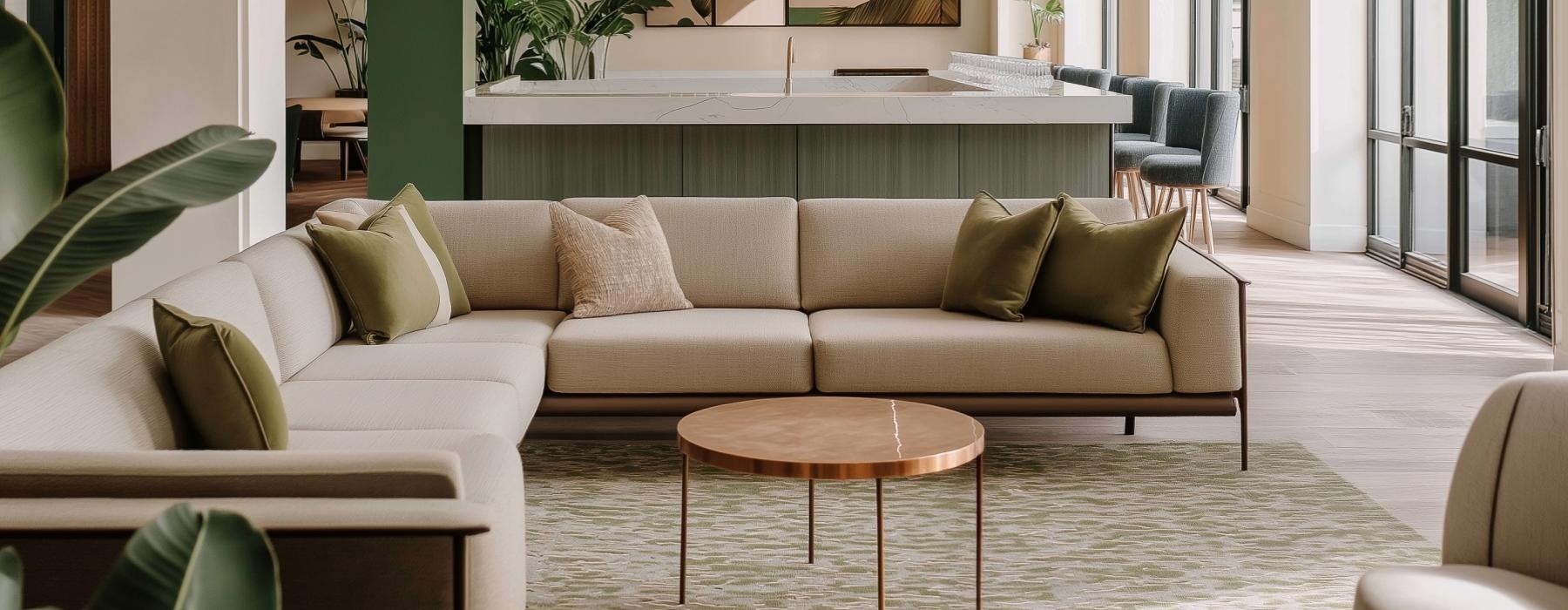 a lounge area with a couch