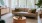 a well-lit living room with a couch and a table
