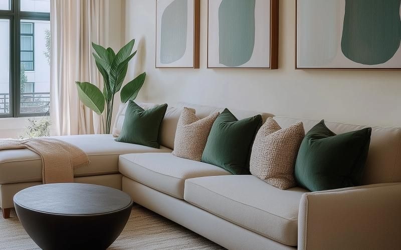 a living room with a couch and a coffee table